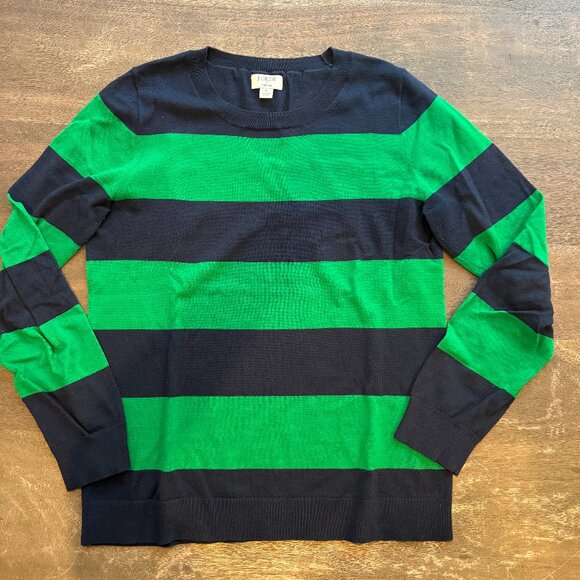 J.Crew Teddy Sweater in Kelly Green & Navy Stripe, Size S, fine knit - Picture 1 of 3